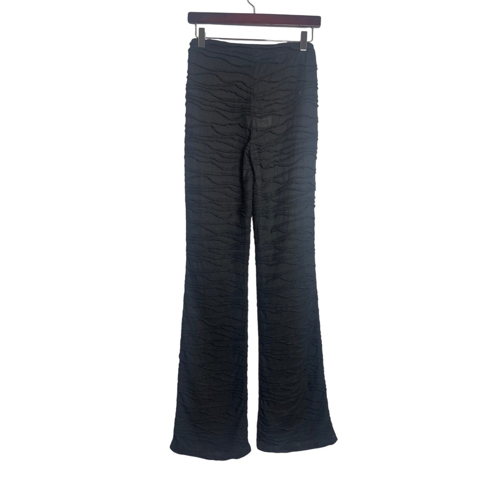 WHITE FOX It's Settled Pants Small Black NEW Ruched Textured Flare Trendy Ruffle